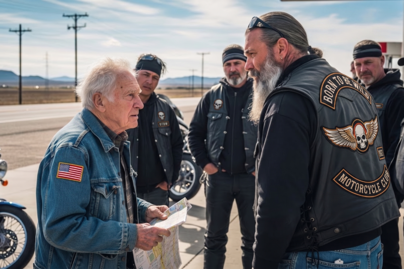 A Confused 89-Year-Old Veteran Walked Up to a Group of Hells Angels and Quietly Asked, “Can You Tell Me Where I Am?” — And What Happened Next Left an Entire Town Speechless, Because the Tough-Looking Bikers Everyone Feared Suddenly Went Silent, Stood Up, and Treated the Lost Old Man Like a Hero, Uncovering a heartbreaking story of memory loss, forgotten sacrifice, and one life-changing act of respect that no one saw coming, as strangers stopped to watch, tears began to fall, and the moment turned into something far bigger than anyone expected — proving that sometimes the people we judge first are the very ones who step up when it matters most.