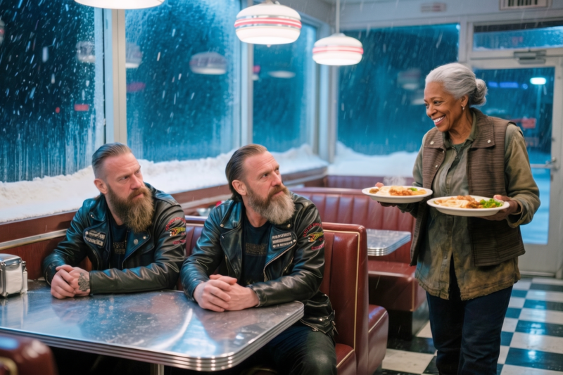 A Kind Old Lady Opened Her Door to 15 Freezing Hells Angels During a Brutal Snowstorm, Not Knowing Her Small Act of Mercy Would Bring an Entire Town to a Standstill the Very Next Morning — She Thought She Was Just Giving Strangers a Warm Fire, Hot Coffee, and a Safe Place to Rest, but by sunrise, the sound of 100 motorcycles rolling down her quiet road made every neighbor step outside in shock. What those bikers lined up to do at her doorstep turned one lonely winter night into a powerful story of gratitude, loyalty, and respect that no one in that town would ever forget. Full story in the first comment.