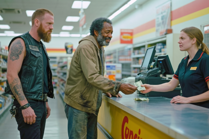 “Homeless Man Spends His Last $8 to Help a Struggling Hells Angel, Not Knowing What Would Happen Next” — The Heartbreaking Act of Kindness by a Man with Nothing But Hope Left Would Spark a Chain Reaction No One Could Have Predicted. When 300 Hells Angels Showed Up at His Door the Next Day, No One Could Understand Why; But as the Bikers Revealed Their True Intentions, the Shocking Story of Loyalty, Respect, and Brotherhood Began to Unfold, Changing the Homeless Man’s Life Forever and Proving That Even in the Darkest Times, True Generosity Can Turn a Stranger’s Life Around in Ways No One Could Ever Imagine.