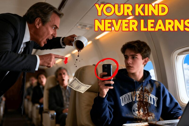Rich Man Poured Coffee on Black Boy Mid-Flight — Froze When He Saw the Mom’s Badge