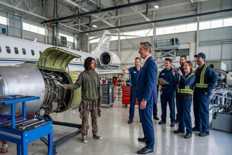 A Billionaire Mocked a Homeless Girl Who Said She Could Fix His Jet—Then Every Mechanic Failed