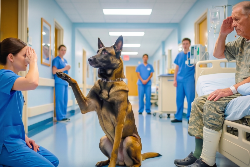 A Navy SEAL Refused Every Treatment and Guarded His Loyal K9 Like the Dog Was the Last Piece of Family He Had Left—Doctors, Officers, and Nurses All Backed Away, Until a Quiet New Nurse Entered the Room, Said One Code Phrase From a Mission No One Was Supposed to Remember, and the K9 Slowly Rose, Locked Eyes With Her, and Gave a Perfect Salute… Seconds Later, the SEAL Broke His Silence, the Hospital Froze, and Everyone Realized This Wasn’t Just a Nurse—She Was Connected to the Secret That Saved Them Both and Changed the Way Every Person in That Room Looked at Heroes Forever
