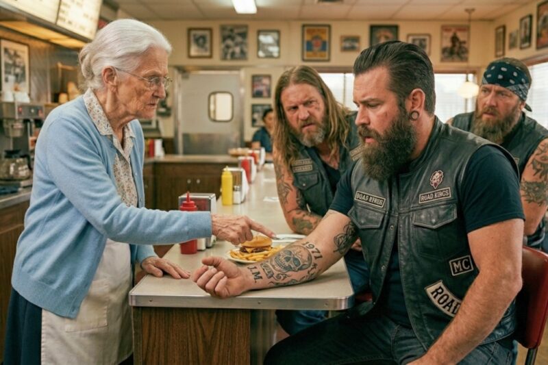 “Hello, Sir… My Daughter Has a Tattoo Just Like Yours,” an Old Woman Whispered to a Hells Angels Biker Outside a Lonely Roadside Diner — But When He Turned Around and Saw the Faded Photo in Her Shaking Hands, His Face Went Pale, the Entire Club Fell Silent, and a Forgotten Secret From Twenty Years Ago Came Crashing Back, Forcing the Toughest Man in the Room to Ask One Terrifying Question: Was the Woman’s Missing Daughter Connected to the Brotherhood He Thought He Knew Forever?