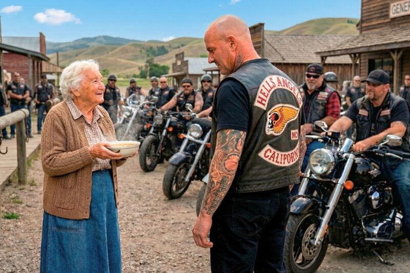 On a freezing night, an elderly widow with almost nothing left opened her door and cooked a warm meal for 30 stranded bikers she had never met, expecting nothing in return — but what happened the very next morning left her entire town speechless: nearly 800 Hells Angels riders showed up outside her property, and within hours, the small, broken-down house she had struggled to maintain for years was being rebuilt right before her eyes. Neighbors stared, cameras came out, and social media exploded as the shocking act of gratitude turned into something no one could have imagined. Why did this one simple act of kindness move hundreds of hardened bikers to rally together for a woman they barely knew?