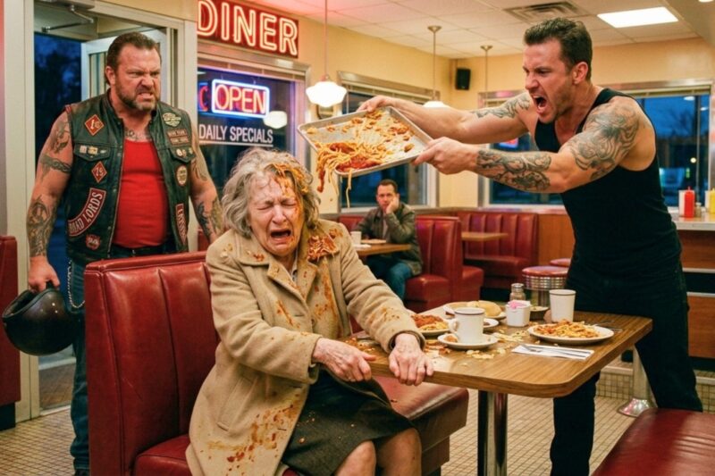 “Get Out, Old Lady!” The bullies mocked an elderly woman and tried to take the seats she was quietly saving — but they had no idea she was waiting for her son, a respected Hells Angels biker with a past the whole town still whispered about; when the roar of motorcycles shook the diner windows and her son walked in, their cruel laughter vanished, because one insult to his mother was about to uncover a secret that made everyone freeze.