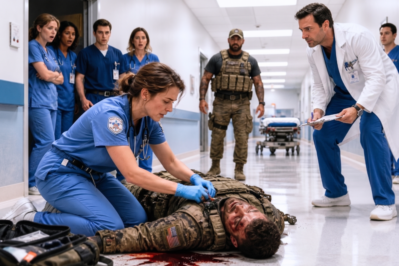 “She’s Only a Nurse,” the Arrogant Surgeon Laughed as the Emergency Room Fell Silent — But When a Wounded SEAL Refused to Let Anyone Touch Him, the Quiet Woman in Scrubs Stepped Forward, Spoke One Sentence That Froze the Room, and Began Working with a Precision No One Expected… Then the SEAL Opened His Eyes, Grabbed the Surgeon’s Sleeve, and Whispered the Words That Exposed Her Hidden Past: “You Have No Idea Who She Is”