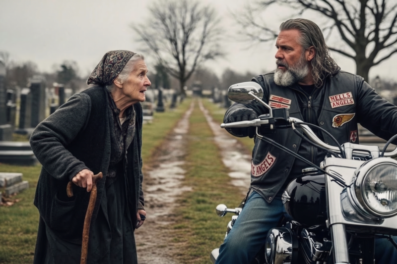 Limping 82-Year-Old Woman Walked Up to a Group of Hells Angels With Tears in Her Eyes and Asked, “Can You Carry Me to His Grave?” — What Happened Next Stopped Every Conversation in the Parking Lot, Left Hardened Bikers Wiping Away Tears, and Turned One Quiet Visit Into a Powerful Moment No One There Would Ever Forget. She looked frail, exhausted, and almost too weak to stand, but the pain in her voice made even the toughest men go silent. Why did this stranger’s final request hit them so deeply, and what they did for her at that cemetery became the kind of emotional story that restores faith in humanity when people need it most.