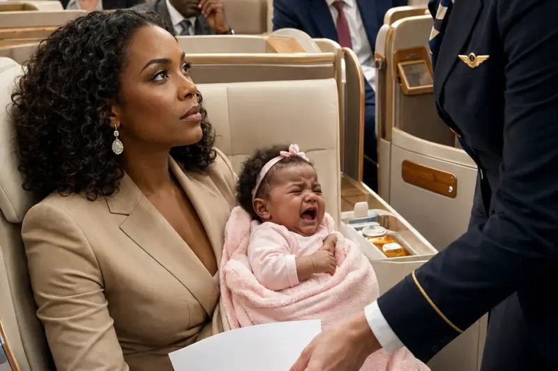 A Baby’s Cry Pierced the Quiet of First Class. Then, the Mysterious Woman Everyone Was Mocking Reached Into Her Bag and Silenced the Entire Cabin.