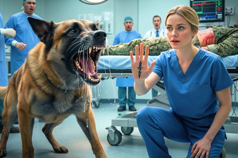 The K9 Refused to Leave the Motionless Navy SEAL’s Side for Six Long Hours, Ignoring Every Command, Every Doctor, and Every Plea — Until the Quiet Rookie Nurse Walked Into the Military Hospital, Revealed a Hidden Tattoo Linked to a Forgotten Mission, and Made the Loyal Dog Finally Lift Its Head as the Entire Room Fell Silent, Realizing This Wasn’t Just Grief, Loyalty, or Training, but a Secret From the SEAL’s Past Coming Back at the Exact Moment Everyone Thought Hope Was Gone