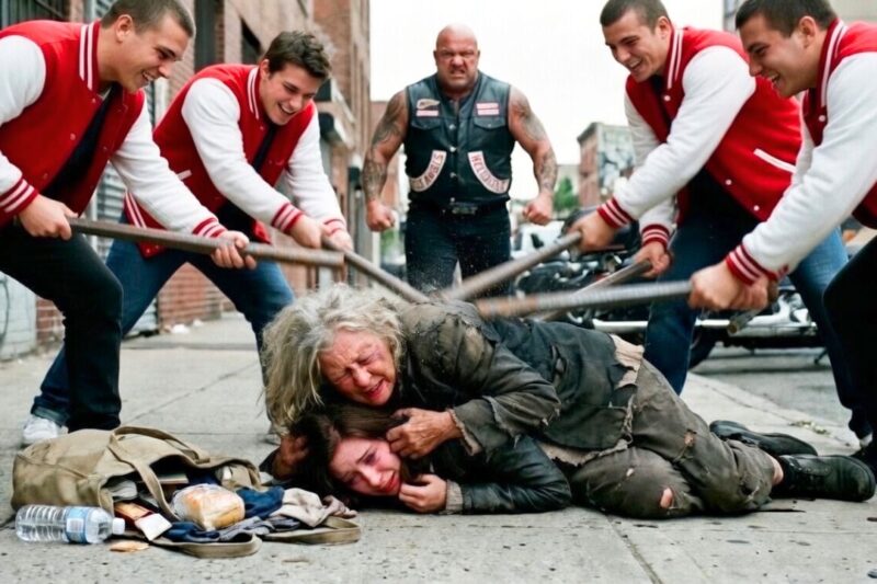 Homeless Old Lady Beaten by Bullies After Defending a Biker’s Young Daughter — Witnesses Thought She Was Just a Frail Stranger With Nothing Left to Lose, But the Moment the Hells Angels Learned Who She Was, Why She Stepped In, and How Cruelly She Had Been Treated in Broad Daylight, the Entire Town Braced for a Reckoning No One Saw Coming, As a Simple Act of Courage by a Forgotten Woman Sparked a Chain of Loyalty, Fury, and Justice That Would Expose the Cowards, Shake the Streets, and Prove That Messing With the Wrong Person’s Family Can Unleash Consequences Beyond Imagination