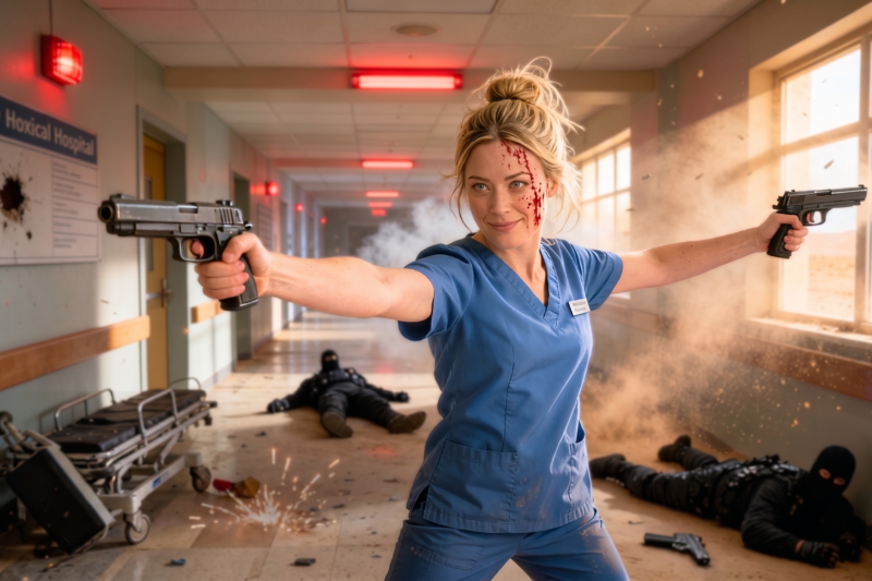 They thought she was just the quiet rookie nurse no one noticed in the crowded military hospital — the woman carrying charts, changing bandages, and taking orders without question — until ten heavily armed gunmen stormed the emergency wing, sealed every exit, and turned the entire building into chaos. But when soldiers froze, doctors panicked, and the dying admiral’s life hung by seconds, the nurse everyone had underestimated stepped forward with the calm of a warrior, revealing a secret past as a Navy SEAL that no one in that hospital was prepared to witness.