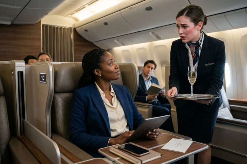 The Senior Flight Attendant Snatched The Glass From My Hand And Ordered Me To The Back… The Humiliation I Endured In Seat 1C Will Forever Haunt The Corridors Of That Airline.