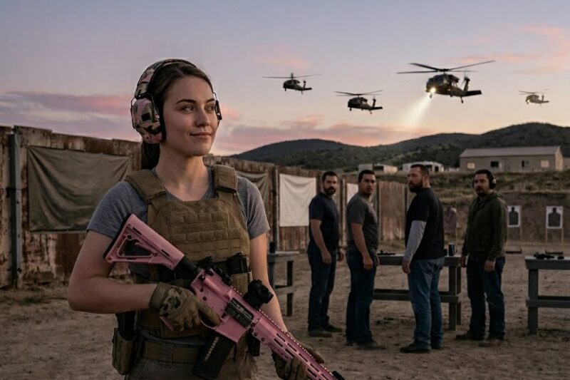 The Mocked Her Rose-pink Rifle For 20 Minutes… Until The Helicopters Appeared Over The Range