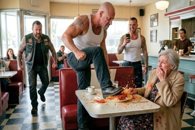 “Get Out!” Bullies Kicked Old Lady’s Food—Unaware Her Hells Angels Son Was Walking Up 