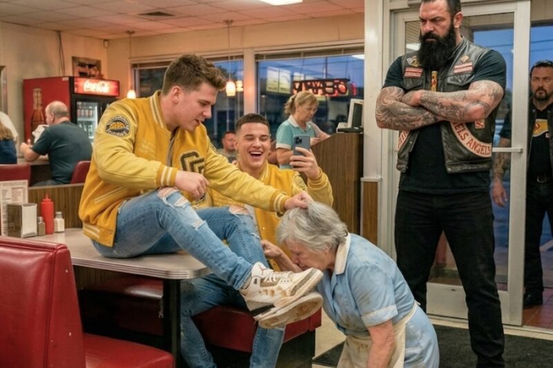 “Lick It!” Bullies Forced Old Waitress To Lick Their Shoes—Not Knowing Hells Angels Boss Was Her Son 