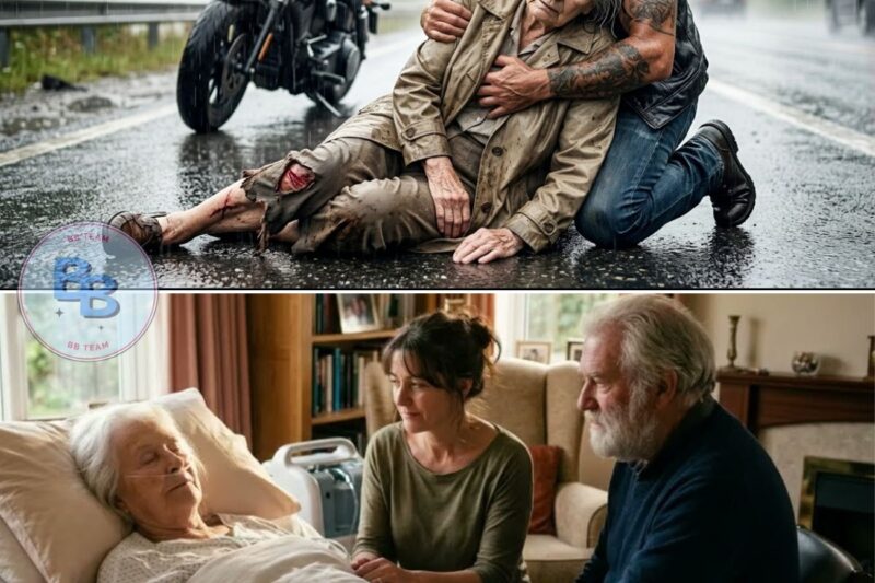Old Lady Collapsed On The Rainy Road With A Broken Leg—A Hells Angels Stopped And Saved Her Life