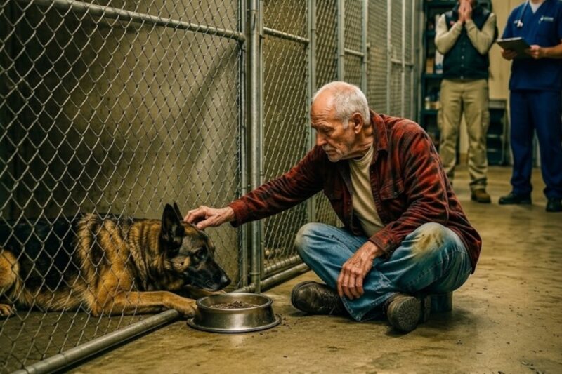 The Retired Military Dog Refused Every Meal—Then an Old Farmer Sat Down and Whispered One Word