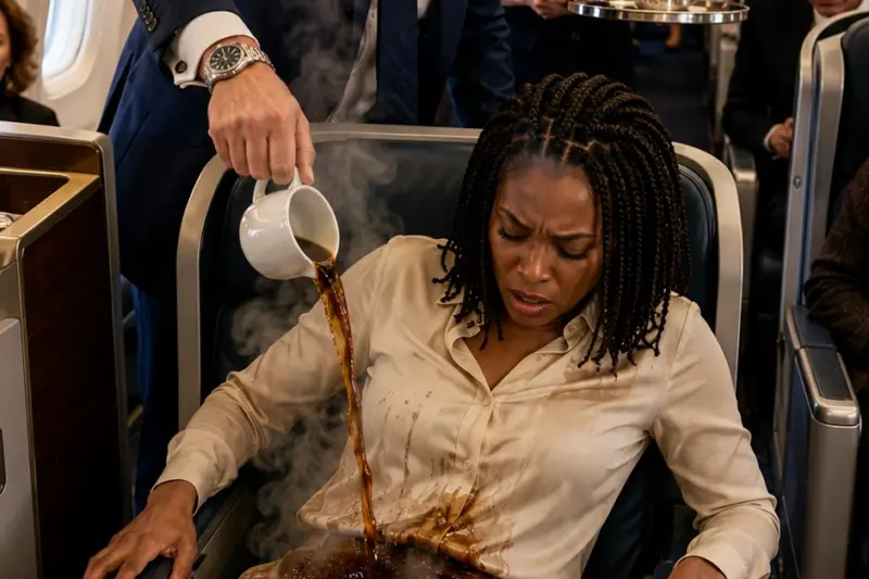 He Drenched a Silent First-Class Passenger in Coffee. He Had No Idea She Held the Power to Lock Him Up For Good.