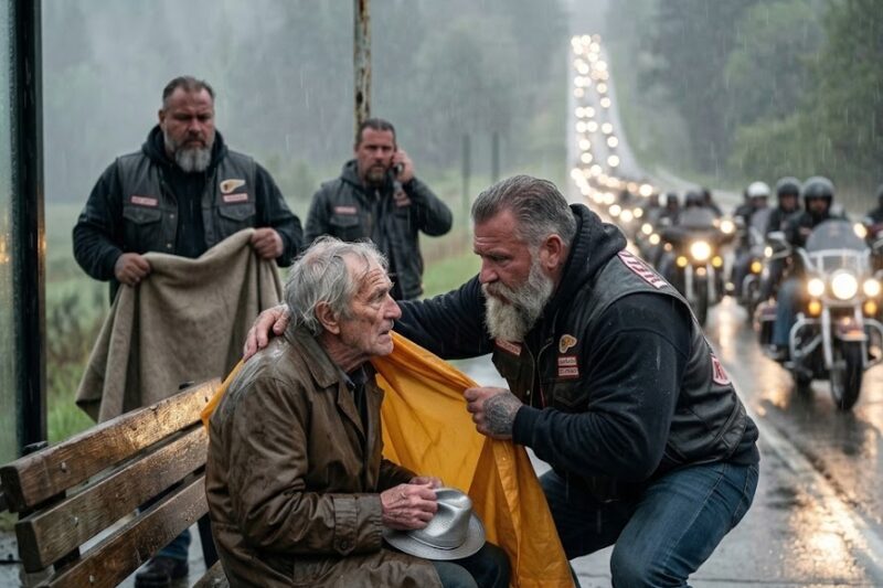 Frail Old Man Was Left Out In The Rain By His Son. Mins Later,150 Hells Angels Arrived To His Rescue