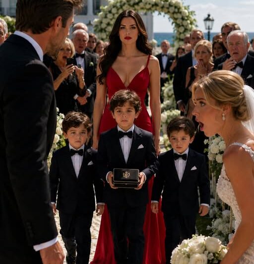 The Groom’s Wealthy Family Invited His Ex-Wife to Watch Him Marry Someone Else — Expecting Her to Arrive Alone and Heartbroken, Until Three Little Boys Brought the Entire Wedding to Silence 