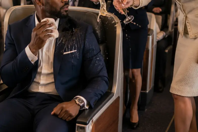 SHE SPLASHED CHAMPAGNE IN HIS FACE IN FIRST CLASS. Then He Uttered Five Words That Made Her Whole World Collapse