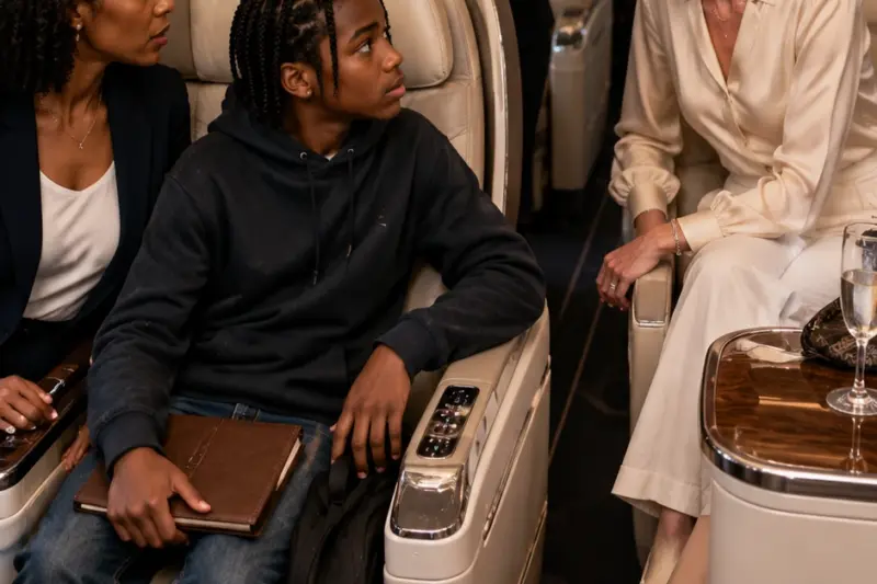 A Entitled Passenger Stole My Young Son’s First-Class Seat On His Birthday. Her Arrogance Vanished When She Saw The Woman Waiting At the Stairs Who Owned The Airport Terminal.
