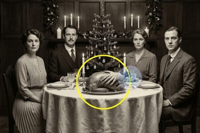 The Christmas portrait in 1908 showed a happy dinner—until they noticed an extra hand on the plate