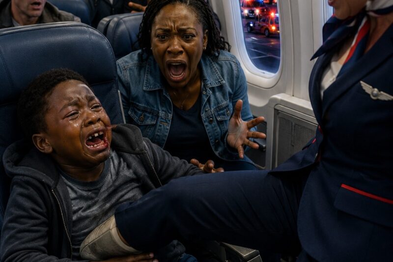 “Flight Attendant Brutally Kicks Black Child, Shattering His Teeth — 10 Minutes Later, the Entire Plane Is Forced to Land”