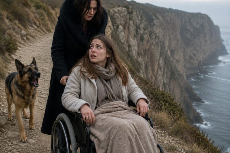 A gold-digging stepmother shoved her late husband’s disabled daughter off a cliff to secure the fortune, believing the inheritance was finally hers alone… But hours later, a chilling knock at the door left her trembling in terror when she discovered who was waiting on the other side.