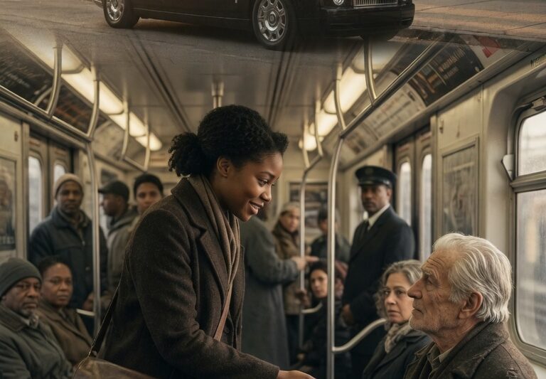Black Woman Lets a Weary Old Man Take Her Subway Seat — By Sunrise, a Rolls-Royce Appears at Her Door