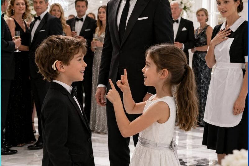 Ceo forgot his deaf son in a room full of millionaires, until the maid’s daughter raised her hands and made him smile