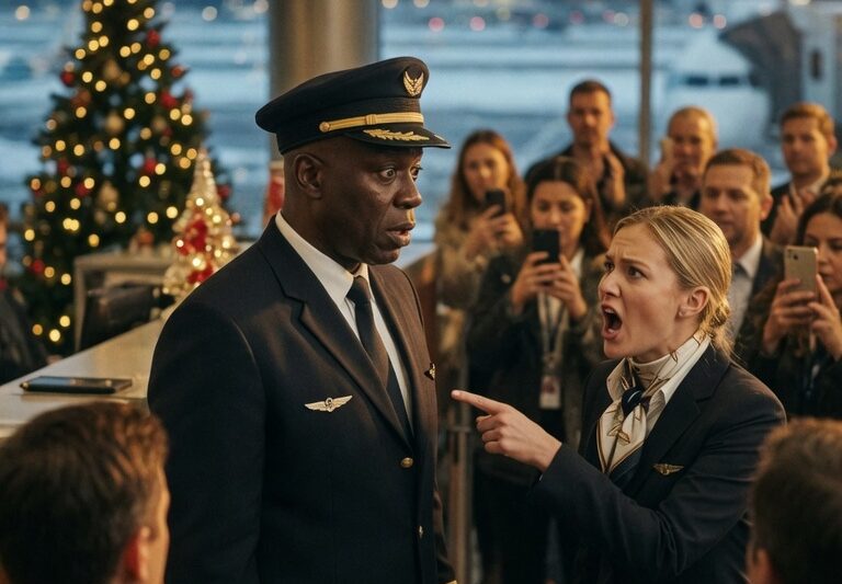 During Christmas, a flight attendant openly humiliated a Black captain by claiming his uniform was fake, shouting for him to remove it before security showed up.
