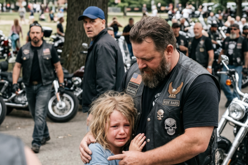 A Terrified Little Girl Whispered, “He’s Following Me,” to a Lone Hells Angel at a Gas Station, Begging for Help Before the Stranger Reached the Door — But She Had No Idea One Phone Call Would Bring 200 Bikers Roaring Down the Street, Forming a Human Wall Around Her, and Turning One Quiet Moment of Fear Into the Night Everyone in Town Would Talk About Forever