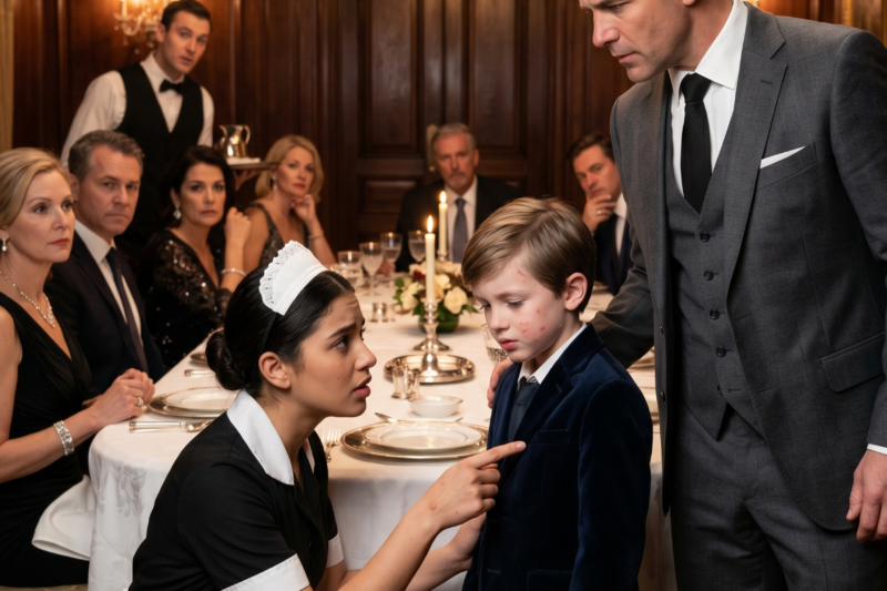 “Poor Maid Noticed Symptoms Everyone Ignored,” quietly watching the mafia boss’s young son grow pale, weak, and strangely silent while doctors, guards, and wealthy relatives dismissed her warnings as foolish panic — but when the boy suddenly collapsed during a private family dinner, she remembered the signs from a tragedy in her own past and acted before anyone else moved; minutes later, the most feared man in the city was standing frozen beside his son’s hospital bed, realizing the woman everyone treated like invisible help had just saved the only life he could not afford to lose.