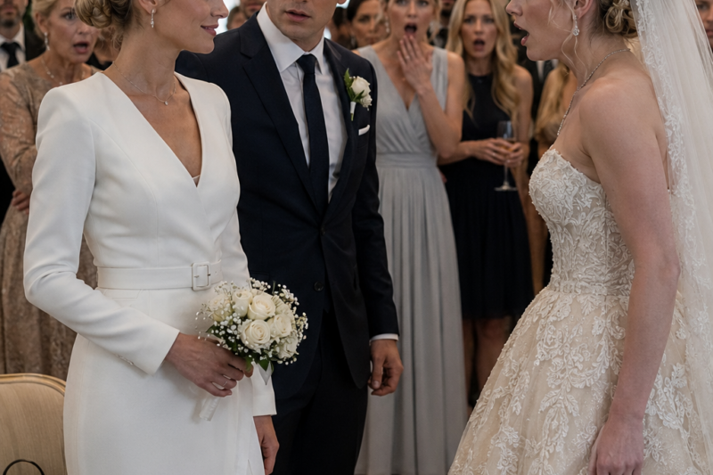 I arrived at what I thought would be the happiest day of my life, only to freeze in disbelief as I saw my sister parading around in my wedding dress, smiling triumphantly, while everyone else applauded her. The truth hit like a dagger: I had already married her fiancé that very morning in a quiet, legal ceremony, yet my own family had deliberately ignored it, letting her steal the spotlight and humiliate me in front of friends, relatives, and strangers alike. In that surreal, heartbreaking moment, I realized that the people I trusted most were willing to rewrite reality to favor her, leaving me stunned, betrayed, and furious.