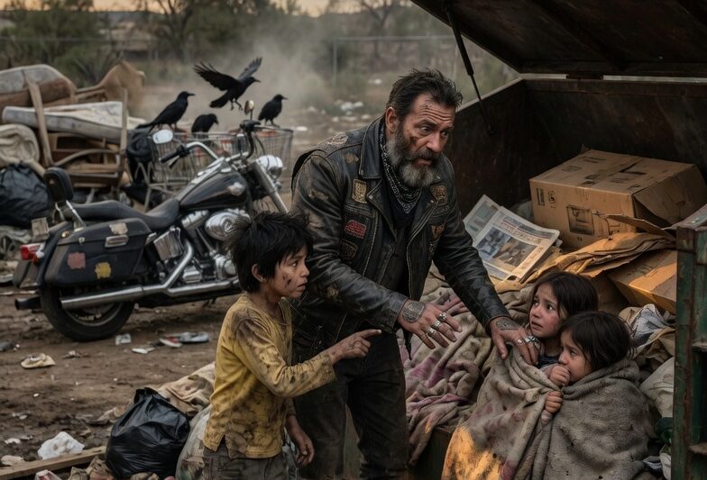 “Sir… They’re in the Dump,” the Poor Boy Whispered to the Hells Angel Biker — But When the Tough Rider Followed Him Through the Freezing Alley and Looked Inside the Trash-Filled Pit, He Found a Secret So Heartbreaking, So Unthinkable, That It Changed the Boy’s Life Forever, Shook an Entire Town, and Proved That Sometimes the Most Feared Man on the Road Can Become the Only Hero a Forgotten Child Has Left.