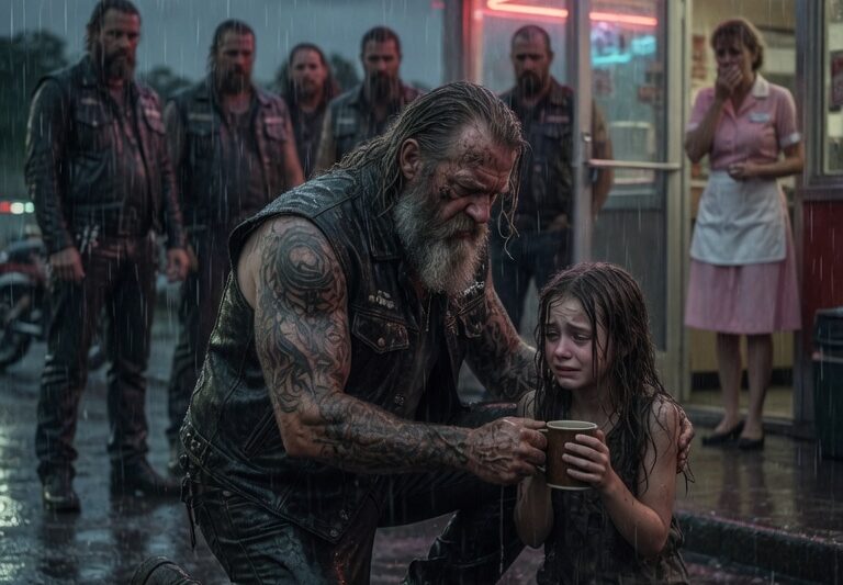“Who Hurt You?” the Hells Angel Growled When a Trembling Little Girl Hid Behind His Motorcycle at Midnight — But the Name She Whispered Made His Face Turn Ice-Cold, Because It Led Back to the Most Powerful Family in Town, the Secret Everyone Had Been Paid to Bury, and the One Promise He Made Years Ago but Failed to Keep… By Sunrise, Dozens of Bikers Were Rolling Down Main Street, Not for Revenge, but to Expose the Truth That Would Bring an Entire Town to Its Knees