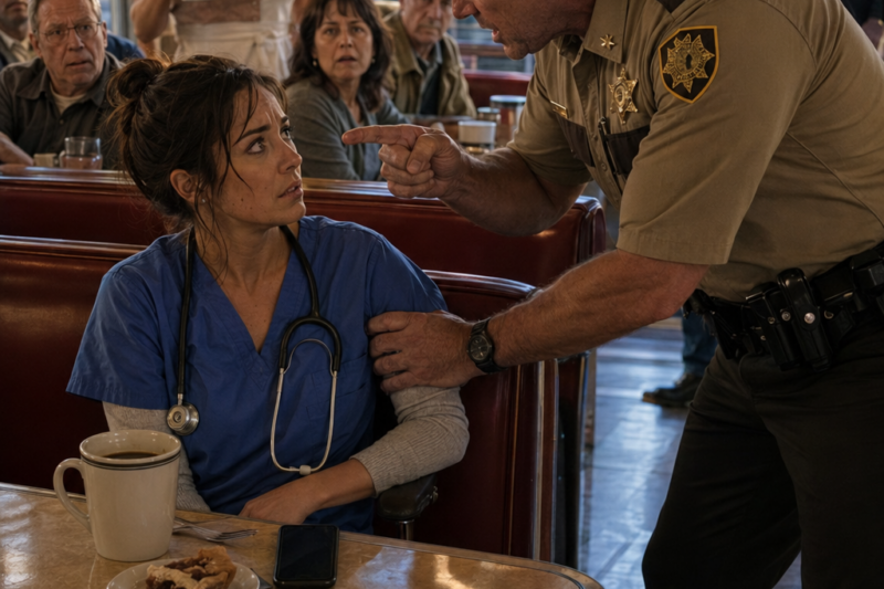 After a Cruel Deputy Dragged a Tired Nurse Across the Diner Floor, Everyone Thought She Was Just Too Weak to Fight Back — But Four Minutes Later, Black SUVs Surrounded the Building, Federal Units Stormed Inside, and the Entire Room Went Silent When They Revealed Who She Really Was, Why She Had Been Sitting Alone in That Booth, and Why Touching Her Was the Biggest Mistake the Deputy Had Ever Made.