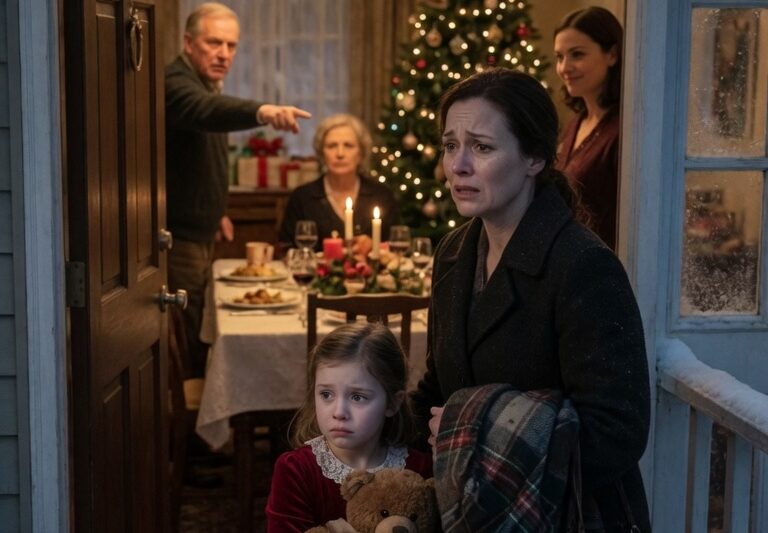 “Leave and never return,” my parents said to my 7-year-old and me in the middle of Christmas dinner, just as the table was filled with food, candles, and forced smiles, turning what should have been a night of warmth and family into a moment of humiliation, heartbreak, and disbelief that silenced the entire room. As my child clung to my hand, confused and terrified, I realized the people who were supposed to love us most had chosen cruelty instead, exposing a betrayal so deep, so cold, and so unforgettable that it shattered our holiday—and changed our lives forever in a single devastating sentence.