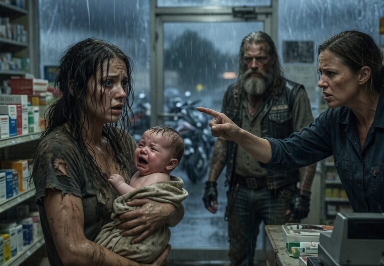 A Crying Baby Changed Everything the Moment the Hell’s Angels Walked Into the Pharmacy: What Began as a Quiet Night Shift Turned Into a Chilling Mystery When the Bikers Heard a Desperate Infant Behind the Counter, Noticed the Terrified Pharmacist Refusing to Speak, and Uncovered a Hidden Truth So Heartbreaking That One Protective Rider Made a Promise No One in That Town Would Ever Forget