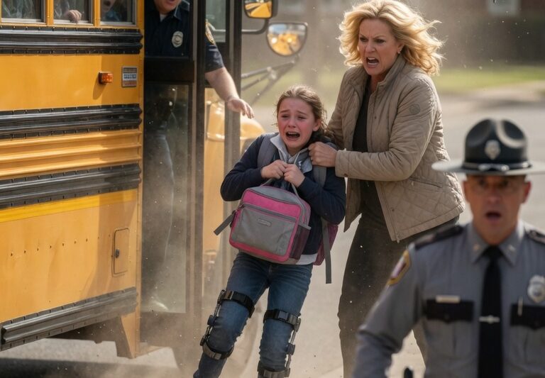 HOA Enforcer Confronts a Quiet Suburban School Bus and Physically Pulls a Vulnerable Child With a Leg Brace Off the Steps Over a Dispute She Believes She Has Authority to Control, Unaware That the Child’s Mother Is a State Trooper Who Has Been Working Undercover in the Area and Is Quietly Present Nearby, Watching the Situation Escalate From a Misguided Attempt at Enforcement Into a Serious Abuse of Power That Quickly Attracts Attention From Witnesses and School Officials, Ultimately Triggering an Investigation That Forces the Entire Community Board to Confront the Consequences of Crossing Legal Boundaries Under the Guise of Neighborhood Rules.