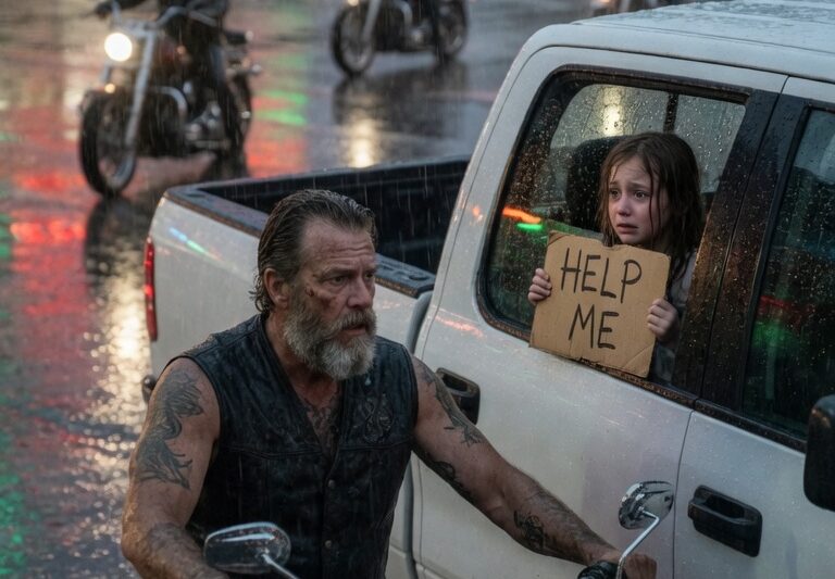 A kidnapped little girl, frightened and barely able to speak, managed to signal to a group of bikers in a moment that would change everything. What seemed like an ordinary encounter quickly turned into a life-or-death situation as the bikers noticed something was wrong and chose not to ignore it. Their response was immediate, coordinated, and unexpectedly intense, setting off a chain of actions that no one around them could have predicted. In the face of danger, they acted without hesitation, challenging the situation head-on and refusing to walk away. What happened next would astonish witnesses and redefine what courage looks like in an unexpected place.