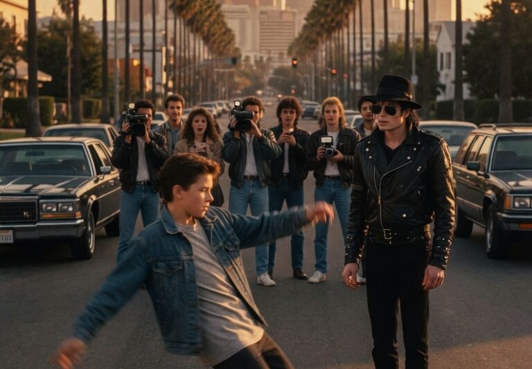 A Street Kid Was Dancing to “Smooth Criminal” on a Busy Sidewalk, Pouring Every Bit of Heart, Rhythm, and Hope Into Each Move as Strangers Stopped to Watch and Phones Began to Rise — But Just When the Crowd Thought They Were Witnessing nothing more than an unforgettable performance from a talented young fan, a quiet figure stepped closer from the edge of the gathering, watched for a moment, and changed the entire scene in an instant, because when Michael Jackson suddenly appeared in person, the music, the crowd, and the stunned dancer froze at once, and what happened next became a moment no one there would ever forget.