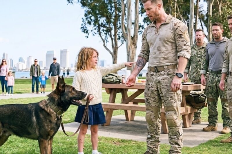 Five Navy SEALs Saw the Little Girl’s K9 Sit at Attention—Then Her Whisper Exposed a Secret Mission