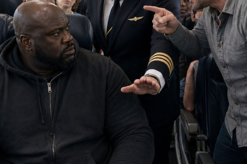 Rude Passenger Told Big Shaq to Move on a Plane — The Pilot’s Response Shocked Everyone When Shaquille O’Neal boarded Meridian Airlines Flight 447 from Atlanta to Los Angeles on a gray Monday morning in February, he did what he always did on airplanes. He moved slowly. He took up the space his body required. And he apologized for none of it. He wore a plain navy hoodie, dark track pants, and black slides. A small gold crucifix rested at his collar on a thin chain. In his left hand was a paperback book he had carried for three weeks and only read forty pages of. He nodded to the flight attendant at the door, the way you nod at someone whose job is harder than most people realize. “Morning,” he said. “Good morning, sir,” the attendant replied. Her name was Yara Okonkwo. Twenty-eight years old. Two years with Meridian Airlines. Calm eyes. Professional smile. The kind of person who noticed more than she said. Shaq walked to seat 2A. First class. Window seat. Left side of the cabin. He had booked it four days earlier. He settled into the seat with the careful negotiation of a very large man in a small human-designed space. Shoulders angled. Knees adjusted. Arm positioned. Body finding the version of itself that fit. He did not complain. He did not ask for special treatment. He opened his book and looked down at the page. For twelve minutes, nothing happened. Then Craig Ellison boarded. Craig was forty-seven years old, a management consultant who traveled almost every week. He had spent so much time in first class cabins that he no longer treated them as a luxury. He treated them like private property. His private property. He placed his leather bag in the overhead bin, sat in 2B, and looked at the man beside him. Then he looked at Shaq’s left shoulder, which naturally existed close to the shared space between the seats. Not aggressively. Not deliberately. Simply because a seven-foot body inside a commercial airline seat must obey physics. Craig’s face tightened. “You’re in my space.” Shaq looked up from his book. He did not speak immediately. Craig pointed at the armrest. “Your arm. You’re over the armrest. That’s my armrest.” “I can adjust,” Shaq said. He shifted slightly. A degree. Maybe two. The physics did not change much. The seat was still narrow. Shaq was still Shaq. Craig stared at the adjustment as if it offended him personally. “This is a problem,” he said. “I paid for this seat. I didn’t pay to share it with—” He stopped. Then started again. “People like you always take up too much space.” The cabin changed. Not loudly. Not visibly. But the air tightened. Passengers heard it. Yara heard it from the front galley. The woman in 3A lowered her magazine. A man in 4C stopped scrolling his phone. The kind of silence moved through the cabin that comes when everyone knows something wrong has been said, but no one yet knows who will be brave enough to name it. Shaq closed his book. Placed it on his knee. Then looked at Craig Ellison for three full seconds. Not with anger. Not with performance. With steady attention. The kind of attention that says: I heard you. I understood you. And I am deciding what kind of man I want to be in this moment. Then Shaq said quietly: “Okay.” He turned toward the window. That was all. No argument. No raised voice. No threat. No phone pulled out to record. Just one word. Okay. Outside the window, fuel trucks moved across the Atlanta tarmac under a gray February sky. Inside the cabin, Craig shifted uncomfortably. Yara walked down the aisle with a cup of water Shaq had not asked for. She set it gently on his tray table. Then she turned to Craig with perfect professionalism. “Sir, if you’re experiencing a comfort concern with your seating assignment, I can check availability in another row.” Craig looked up at her. “I’m fine where I am.” “Of course,” Yara said. Then she looked at Shaq. “Sir, can I get you anything else?” “I’m fine,” Shaq said. “Thank you.” Yara nodded and returned to the front. The cabin exhaled without sound. Craig looked at the seatback screen. Shaq looked back at his book. But nobody on Flight 447 knew what Captain Darius Webb knew. Not yet. Eight years earlier, Shaquille O’Neal had made a quiet phone call to the head of a nonprofit aviation education foundation called The Ascent Initiative. The foundation helped young people from low-income backgrounds enter aviation careers. Flight school. Certifications. Simulator hours. Commercial training. Everything that stands between a dream and a cockpit. Shaq’s funding commitment paid for 112 scholarship slots over four years. Then he renewed it. Twice. Over eight years, 340 pilots completed the program. Some flew cargo. Some regional routes. Some commercial airlines. And one of them was sitting in the cockpit of Flight 447. Captain Darius Webb was thirty-eight years old. Originally from Newark, New Jersey. Nine years flying for Meridian Airlines. When he was ten, a school field trip to Newark Liberty International Airport had placed him on an observation deck above the runways. He watched planes rise into the sky, one after another. Something inside him became still and certain. He knew. He wanted to fly. But wanting something and being able to afford it are two different conversations. His mother, Denise Webb, worked at a pharmacy register in the Ironbound District for twenty-one years. She raised Darius alone. She watched her son love airplanes the way a mother watches a child reach for something she is not sure she can place in his hands. Then in 2009, she found a flyer for The Ascent Initiative at a community center. She filled out the application at midnight at the kitchen table while Darius slept. Three weeks later, the approval letter came. The scholarship was funded by an anonymous donor committed to the future of aviation. Denise Webb cried at the kitchen table. Not from fear this time. From relief. Darius began flight school the following January. He earned his commercial license in fourteen months. He eventually became a Meridian Airlines captain. For nine years, he flew passengers across the country and never forgot the midnight application, his mother’s handwriting, or the anonymous donor who had opened the sky for him. He never knew the donor’s name. Shaq had kept it quiet. Because his mother, Lucille O’Neal, had taught him something important: A gift that needs an audience is not fully a gift. That morning, before boarding, Captain Webb reviewed the passenger manifest. Standard practice. Medical notes. Special needs. Notable passengers. Then he saw the name in seat 2A. Shaquille O’Neal. He read it twice. Then looked out at the tarmac. He had heard rumors over the years. Old foundation whispers. Names that never appeared on donor plaques. Quiet money. Scholarships paid without press releases. This time, he checked. And now, at 35,000 feet, while Craig Ellison sat in 2B beside the man he had insulted, Captain Webb knew the truth. He knew the man in 2A had helped put him in the cockpit. He knew the man Craig said took up too much space had made room in the sky for hundreds of people. Shaq did not know that Darius knew. Craig certainly did not know. And the cabin had no idea what was coming. Shaq’s mother had taught him about space long before the world knew his name. Lucille O’Neal understood that space is never neutral. Rooms expand for some people. Contract around others. Counters are approached. Chairs are offered. Doors are opened. Or they are not. When Shaq was twelve, he came home from school after making himself smaller to avoid being mocked for his size. Lucille saw it immediately. She said, “You don’t shrink to make room for small things. You stay exactly the size God made you, and you let the room figure out the rest.” She gave him the small gold crucifix one afternoon in her kitchen. No ceremony. No speech. Just the chain in her hand. “You carry this,” she said, “and you remember that you don’t shrink.” He remembered. His stepfather, Philip Harrison — Sarge — taught him the discipline of calm. “Still water,” Sarge used to say. “Still water looks like it’s doing nothing. It’s doing everything. Moving water loses its way.” Shaq had spent decades practicing still water. He practiced it now. Seat 2A. Book on his knee. Gray morning outside the window. A rude man six inches away. Craig Ellison ordered scotch. Yara brought Shaq a ginger ale he had not requested, placing it down with quiet respect. Fifty minutes into the flight, the intercom clicked on. “Ladies and gentlemen, this is your captain speaking.” Captain Webb’s voice was calm and even. “We’re cruising at 35,000 feet and looking at a smooth ride into Los Angeles. Wheels down around 11:45 local time.” A pause. Not technical. Chosen. “I want to take a moment to say something a little outside the standard announcement.” The cabin went still. “We have a passenger on board today, seat 2A, who many of you know by name. Most people know what he did on the court. Many know what he built after the game. But what is less known is that the scholarship fund that put me in this cockpit nine years ago was established by that passenger.” Craig’s hand froze around his glass. Yara stopped at the front of the cabin. Shaq looked toward the speaker. Captain Webb continued. “I did not know that until this morning. I saw the manifest, confirmed the records, and I have been sitting with it since takeoff.” The cabin was silent enough to hear the hum of the engines. “My mother filled out that application at midnight. She did not know who funded it. I did not know who funded it. We were never told. I have flown for nine years because someone quietly decided that people like me belonged in aviation.” His voice remained steady. Barely. “Mr. O’Neal, thank you. From my mother. From me. From every pilot who came through that program and is sitting in a cockpit somewhere this morning because someone made space for us.” The intercom clicked off. Nobody clapped at first. Nobody moved. The cabin did the quieter thing. It held the truth. A woman in 4C pressed her hand to her mouth. A man in 3A stared at the ceiling. Yara looked down for a moment, gathering herself. Craig slowly turned toward the man in 2A. Shaq was looking out the window. His fingers touched the small gold crucifix at his collar just once. He did not turn around. Did not look for applause. Did not perform humility. He let the room become whatever it needed to become. For a long time, Craig said nothing. Then, quietly, not quite looking at Shaq, he said: “I’m sorry.” Two words. Flat. Unpolished. The only way they had any chance of being real. Shaq turned and looked at him. The same steady look as before. No victory. No lecture. No humiliation returned. Just seeing. Then Shaq said: “Okay.” He picked up his book. Found his page. And continued reading. Craig looked at his scotch. He did not drink it. Flight 447 landed at LAX at 11:43 a.m. Yara stood at the door saying goodbye to passengers, each one with genuine attention. When Craig reached her, she met his eyes. “Safe travels, sir.” No more. No less. He nodded and walked off the plane. When Shaq reached the door, Yara paused. “The program,” she said softly. “My cousin applied last year.” She swallowed. “She got in. I didn’t know.” Shaq smiled gently. “Now you do.” He shook her hand and walked into the jet bridge. LAX noise swallowed him almost immediately. Rolling suitcases. Announcements. Families. Executives. People rushing toward whatever came next. Shaq moved through the terminal the way he always moved. Slowly. Unhurried. Taking up the space his body required without apology. His mother had been right. She had always been right. Captain Darius Webb filed his post-flight report at 12:15. At 12:41, from his hotel room in El Segundo, he called his mother in Newark. “Mom,” he said, “I need to tell you something about the scholarship letter.” Denise Webb listened. She did not interrupt. When he finished, she was quiet for a moment. Then she said, “I always thought it was someone who understood what it cost.” Darius looked out the hotel window toward the California sky. “It was.” Denise exhaled softly. “Good.” Then she said, “You were never late to a single lesson.” “I know, Mom.” “I need you to know that I know that too.” Darius smiled. For years, he had believed an anonymous stranger had helped him fly. Now the stranger had a name. But the gift had not changed. That was the point. The real kind of kindness does not wait for applause. It does not need a camera. It does not demand a plaque, a headline, or a room full of witnesses. It simply opens a door. Pays a fee. Signs a check. Makes a call. Creates space where space did not exist before. Craig Ellison had looked at a large man in seat 2A and seen inconvenience. Captain Webb looked at the same man and saw the reason his mother’s midnight application became a life in the sky. Yara saw dignity. The cabin saw restraint. And Shaq? Shaq simply sat there with his book, his chain, and the still-water calm of a man who had been taught long ago never to shrink for small things. Because some people take up space by demanding it. Others take up space by making room for everyone who comes after them. That was the lesson of Flight 447. The rude passenger thought Shaq was taking too much space. He had no idea Shaq had been creating space for hundreds of people all along.
