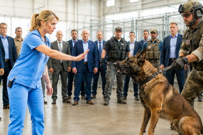 A Nurse Walked Into a SEAL’s K9 Auction Alone — 30 Retired K9 Dogs Froze When She Said His Name 