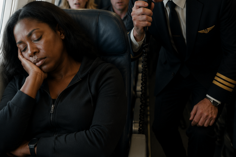 Black Woman Napped During Flight — Until The Captain Frantically Asked: “Any Combat Pilot On Board?”