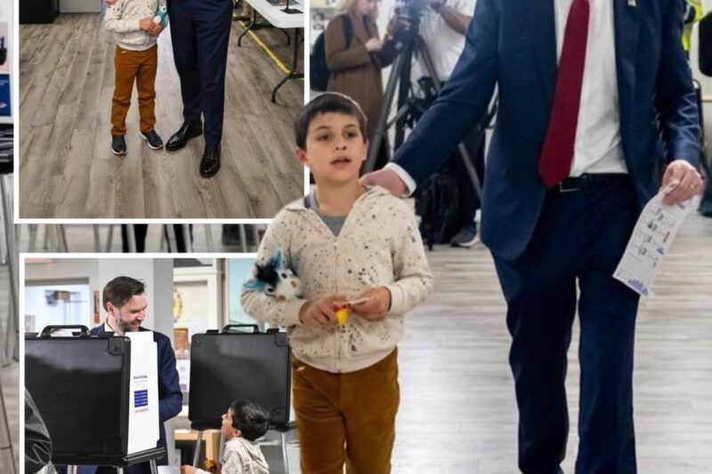 JD Vance’s Son Vivek Steals The Spotlight At Ohio Polling Place With Teddy Bear And Easter Bunny Vote 