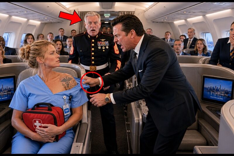 They Laughed at a Nurse in First Class — Until a Marine Commander Saw Her Tattoo and Froze