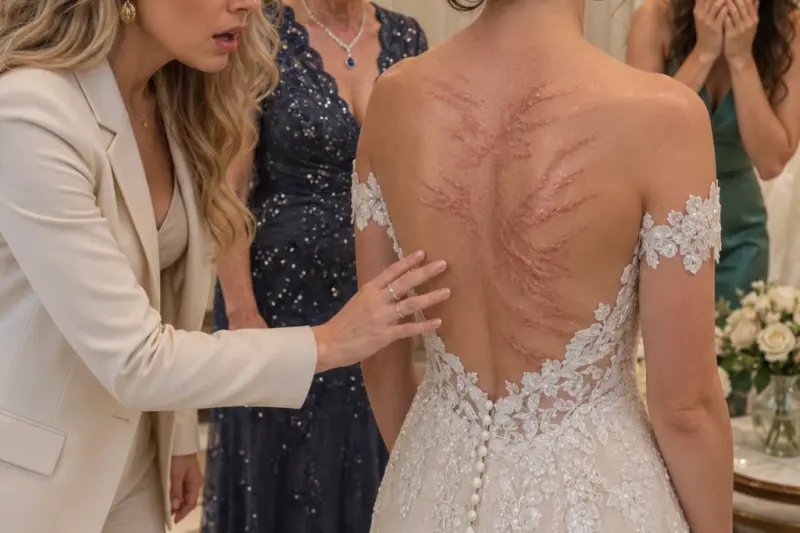 My sister tried on her wedding gown, but when the zipper came down, fresh bruises covered her back